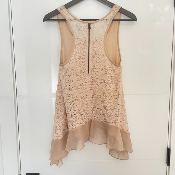 Buffalo David Bitton Lace tank with peplum cream champagne small EUC - Picture 2 of 7